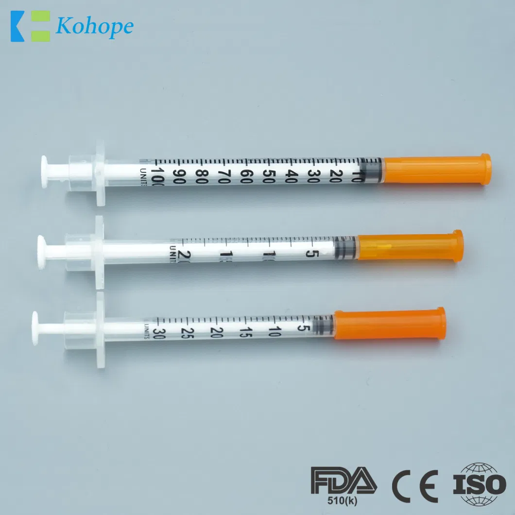 Sterile Disposable Medical Insulin Syringe with Fixed Ultra Fine Needle U-40/U-100 0.3ml/0.5ml/1.0ml High-Quality FDA CE&ISO