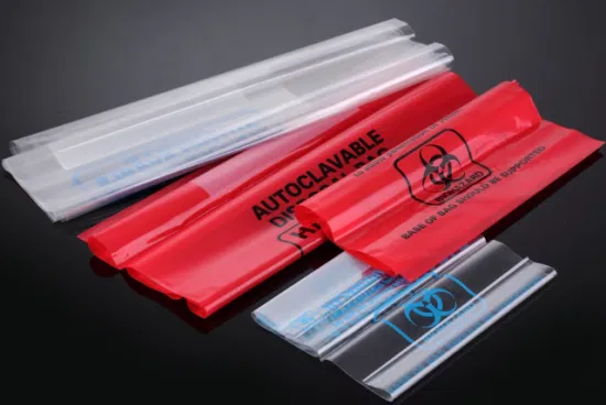 오토클레이브 백, 415X600mm, 빨간색, 생물학적 위험 라벨 및 흰색 패널 실험용품 포함